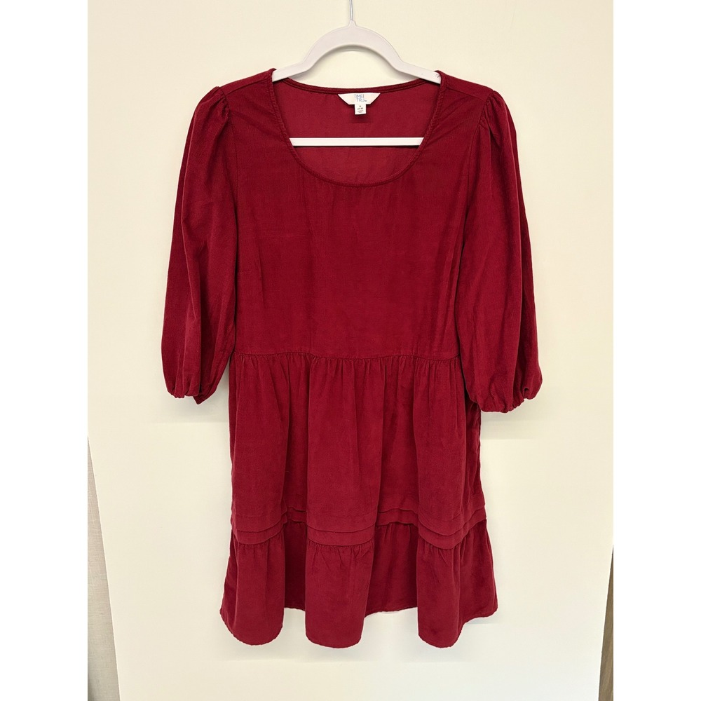 Prairie Babydoll Tiered Corduroy Fall Oversized Dress Women S Burgundy